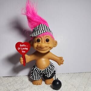 Vintage Russ  Guilty of Loving You w/Ball and Chain 5" Troll Doll-PINK Hair